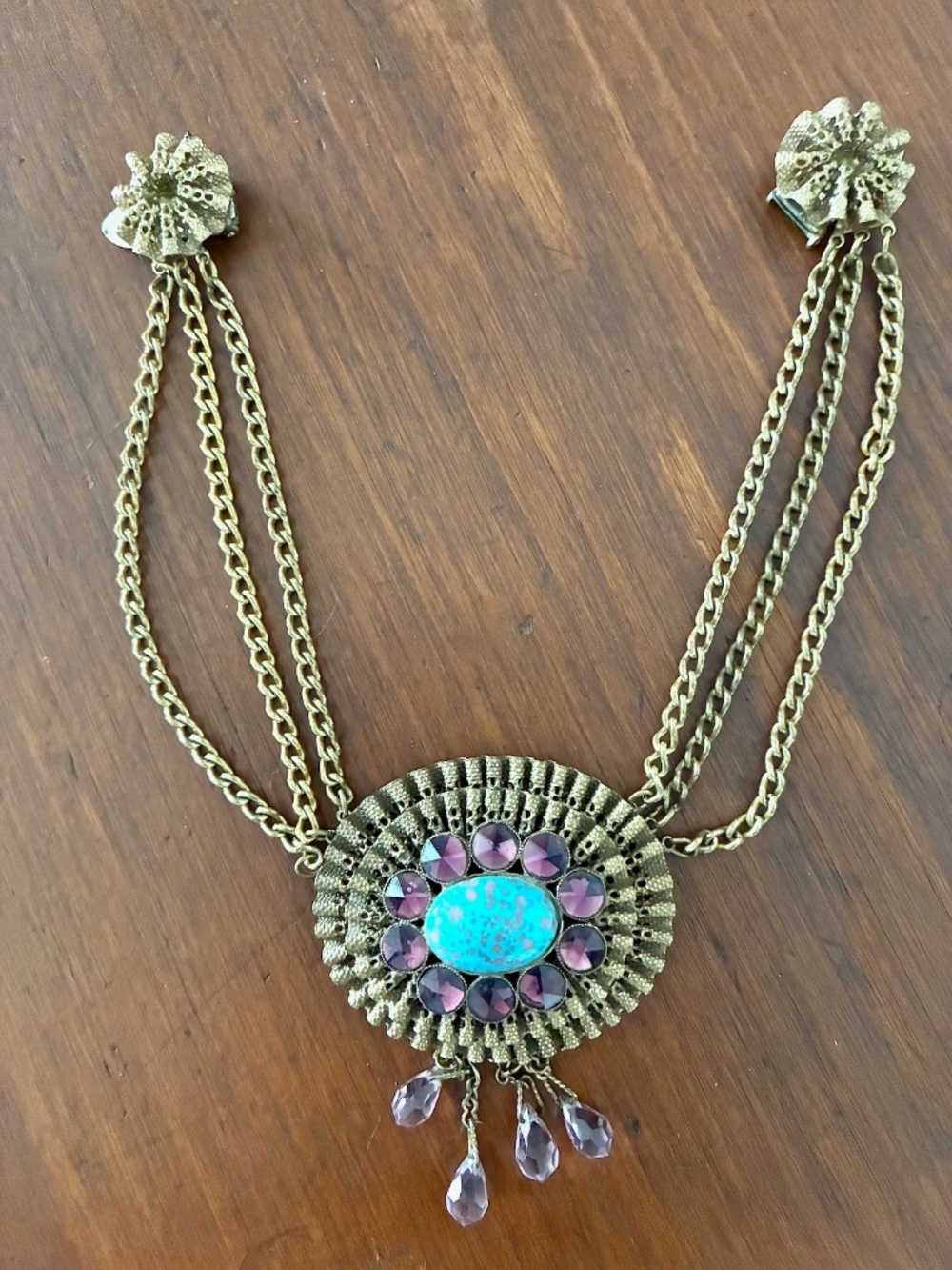 VTG 1940s Jeweled Cloak Clasp Cape Closure Sweater Guard Chatelaine